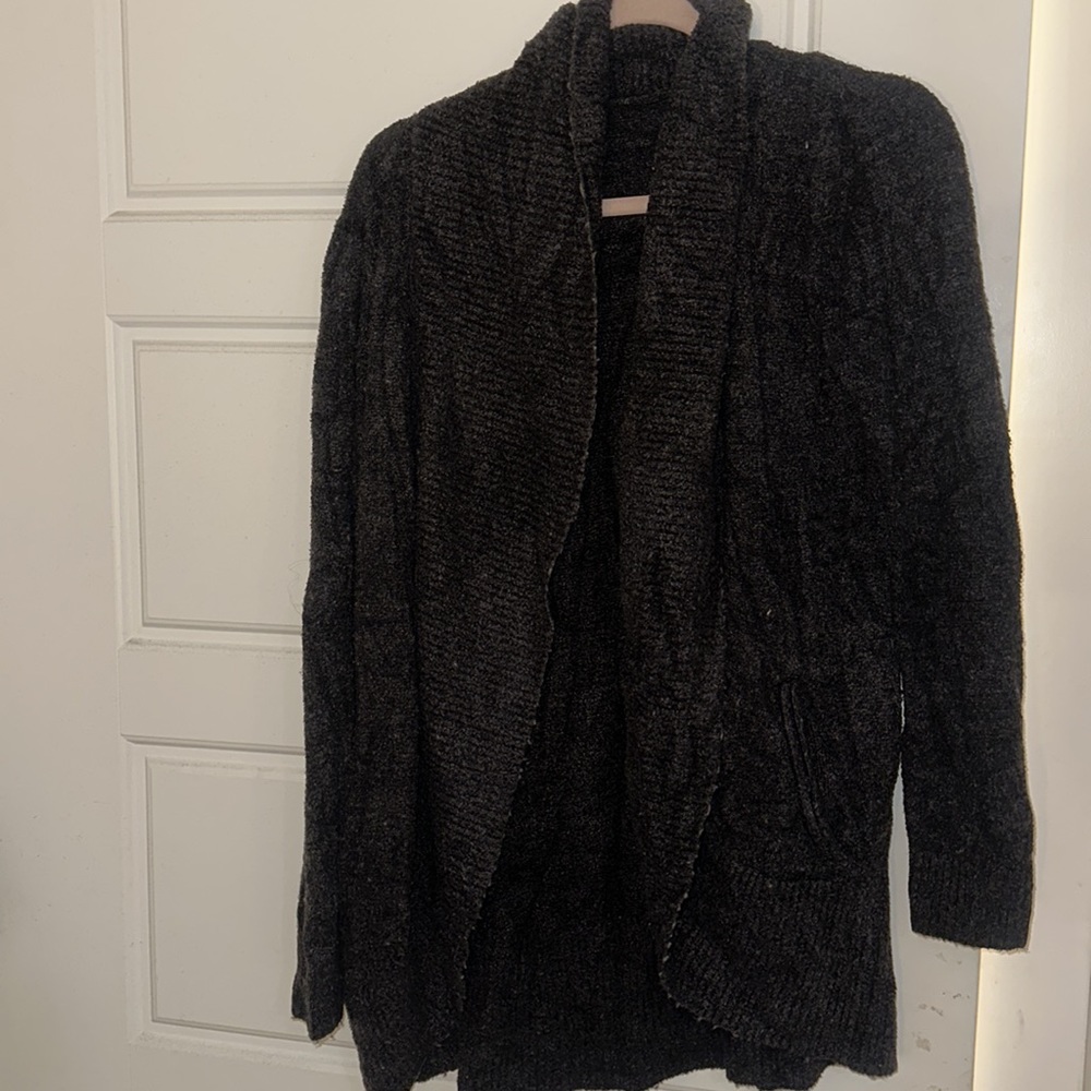 Barefoot Dreams CozyChic Dark Gray Soft Open Cardigan, Size Medium